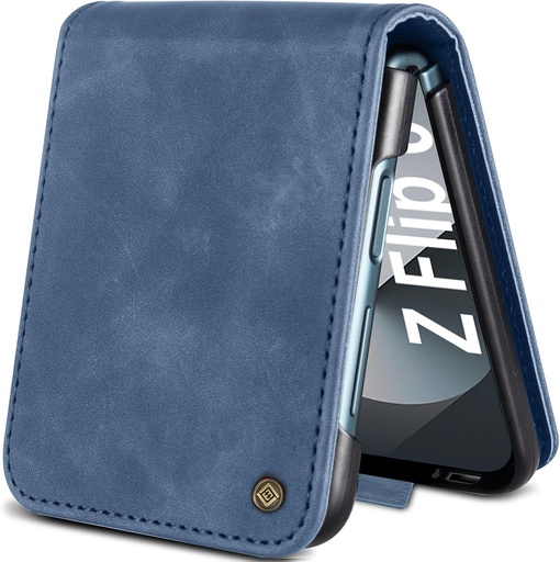 Husa pentru telefon Giyer pentru Samsung Galaxy Z Flip 6 5G Husa cu protector de ecran, functie de suport Slot pentru card Portofel Husa de protectie din piele premium Husa pentru husa Flip Galaxy Z Flip 6 Husa pliabila antisoc Z Flip 6 (albastru)