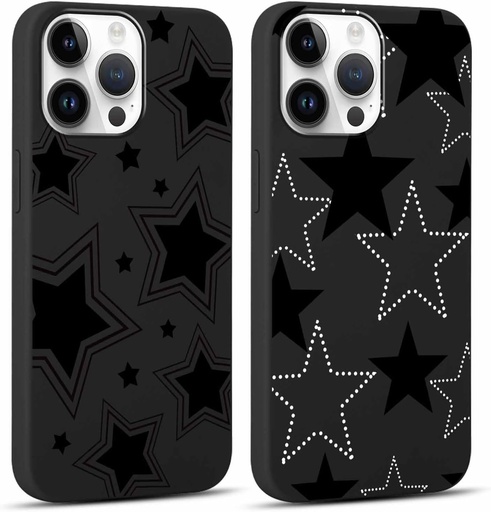 Husa de telefon Yoedge Pachet de 2 pentru iPhone 14 Pro Max Husa 6,7", Design cu stea Femei Fete Husa estetica cu motiv Kawaii Husa subtire, neagra, siliconica, subtire, TPU, rezistenta la socuri, pentru iPhone 14 Pro Max
