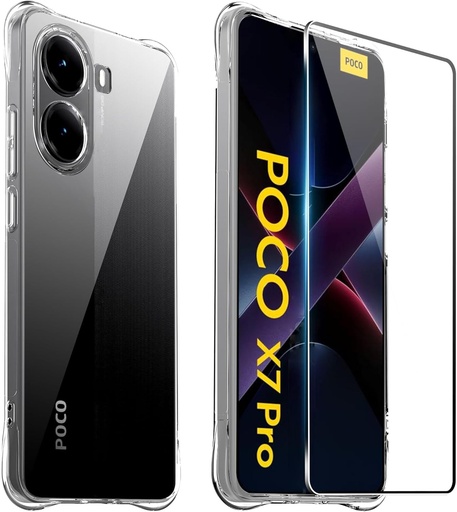 Husa FDHYFGDY pentru Xiaomi Poco X7 Pro Power + 1buc sticla securizata, husa protectoare din silicon transparenta rezistenta la socuri, carcasa subtire moale TPU transparenta