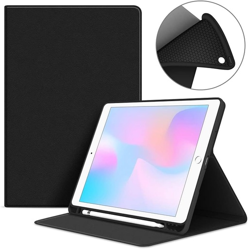 Husa VAGHVEO pentru iPad 10.2" 2021 a 9-a generatie/2020/2019 cu suport pentru stilou, husa inteligenta flexibila pentru iPad a 8-a/a 7-a generatie (Activare/Sleep automata) Husa din spate moale TPU, neagra