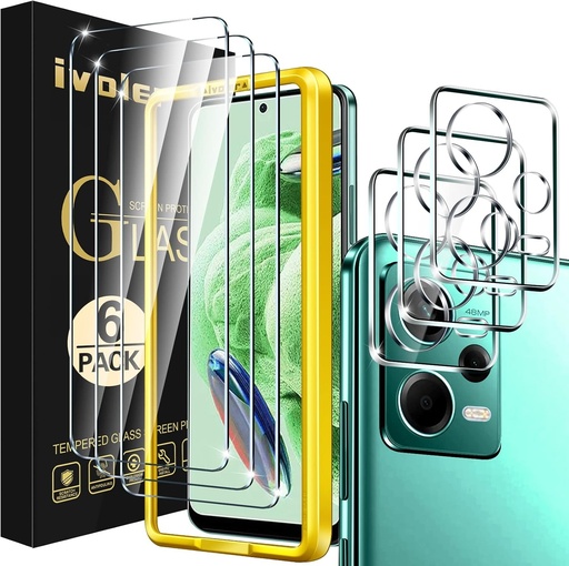 ivoler Pachet de 3 folii de protectie pentru ecran din sticla securizata pentru Xiaomi Poco X5 5G / Xiaomi Redmi Note 12 5G (nu pentru Redmi Note 12 4G) cu 3 pachete de protectie pentru camera spate, instrument de instalare usoara