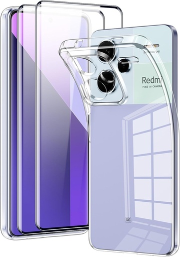 Votvloay pentru Xiaomi Redmi Note 13 Pro Plus 5G (nu pentru Redmi Note 13 Pro 5G) Husa transparenta cu 2* ecran de protectie, husa transparenta pentru telefon mobil Sticla de protectie blindata, husa de protectie Husa de silicon Sticla de protectie 6,67 inchi