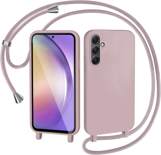 AOMYKE Husa pentru telefon mobil pentru Samsung Galaxy A54 5G Husa cu curea, lant pentru telefon mobil Husa Samsung Galaxy A54 5G pentru agatat husa de protectie cu snur de lant Husa moale din silicon lichid TPU, roz