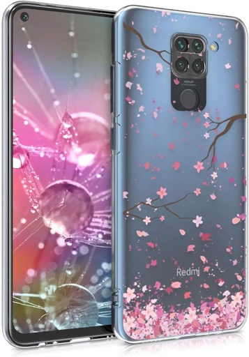 Husa kwmobile compatibila cu Xiaomi Redmi Note 9 - Husa de protectie moale TPU pentru telefon - Roz deschis-Maro inchis-Transparent