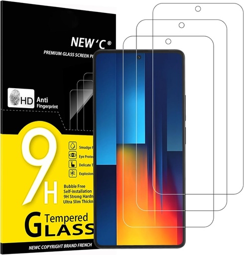 NEW'C Pachet de 2 sticla securizata pentru Xiaomi Poco M6 Pro 4G (nu pentru 5G) Protectie eficienta impotriva zgarieturilor - Fara bule - Ultra rezistenta (0,33 mm HD Ultra Transparent) Sticla duritate 9H
