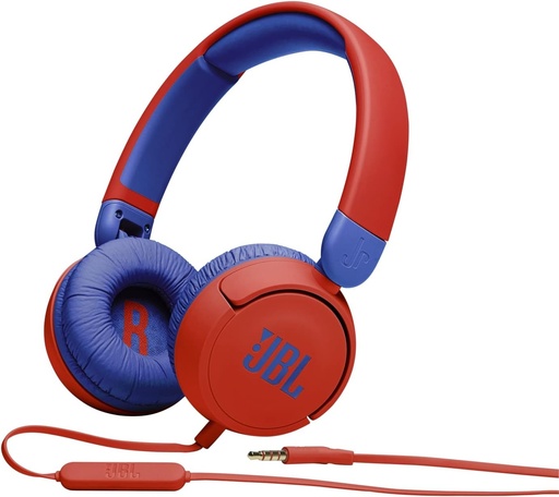 Casti on-ear pentru copii JBL Jr310 in rosu si albastru - Casti cu fir cu casti si telecomanda - Ideale pentru scoala si petrecere a timpului liber