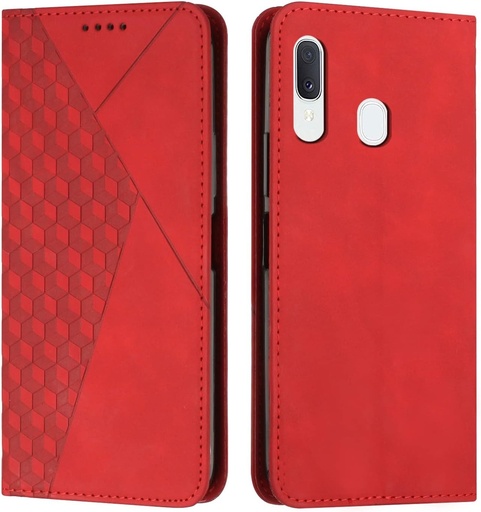 KOUYI compatibil cu husa Samsung Galaxy A40, retro Premium din piele PU moale TPU Husa pliabila Sloturi pentru card Functie de suport magnetic Portofel cu rabat Husa pentru telefon mobil rezistenta la socuri (rosu)