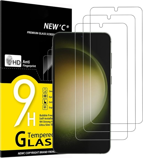 NEW'C Pachet de 3, Protector de ecran din sticla securizata pentru Samsung Galaxy S23 Plus / S23 +, fara zgarieturi, duritate 9H, protector de ecran HD, 0,26 mm ultra-clar, ultra-rezistent