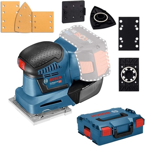 Bosch Professional 06019D0202 Slefuitor orbital sistem GSS 18V-10, diametru orbital 1,6 mm, 3 placi de baza de diferite dimensiuni, baterii si incarcator neincluse, albastru