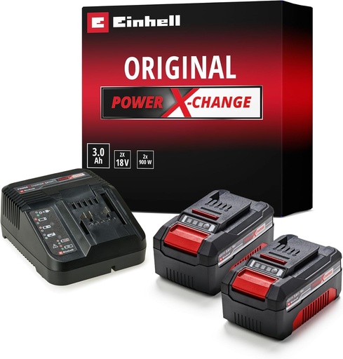 Kit de pornire original Einhell 2x 3.0Ah PXC cu doua baterii de 3.0 Ah si incarcator Power X-Change (inclusiv un singur incarcator 200-250 V si 2 x 18V 3.0 Ah)