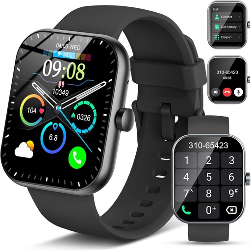 Ceas inteligent pentru barbati si femei (raspuns/efectuati apeluri), ecran HD de 4,96 cm (1,96 inchi), ceas fitness cu ritm cardiac/monitor de somn/SpO2/pedometru, urmaritor de activitate 112 moduri sportive, IP68