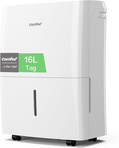 Dezumidificator de casa COMFEE' 16L/24h, potrivit pentru pana la 32㎡, rezervor 3L, dezumidificare inteligenta, control WiFi, compatibil cu Alexa, roti pivotante, temporizator, MDDF-16DEN7 WF