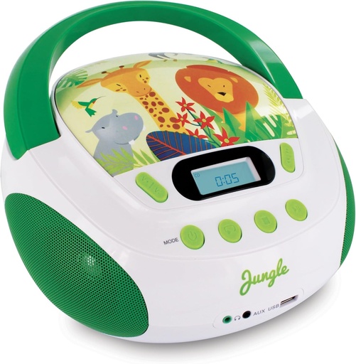 MOOOV 477144 CD Player pentru copii, Jungle, cu port USB/AUX-IN, verde/alb