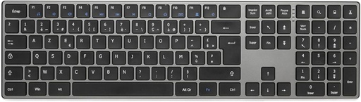 Mouse fara fir reincarcabil Amazon Basics - Tastatura de dimensiune completa ultra-subtire, silentioasa, cu tastatura numerica, aspect FR gri, negru