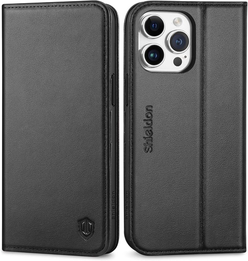 Husa SHIELDON pentru iPhone 15 Pro Max, Husa pentru telefon mobil [Piele autentica] [TPU compacta] [Slot pentru card] [Magnetica] Husa de protectie cu blocare RFID Husa din piele Husa cu suport compatibil cu iPhone 15 Pro Max 6.7" - Violet