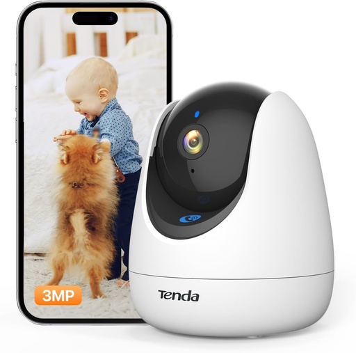 Camera de securitate WiFi pentru interior Tenda CP3, Camera 1080P pentru bebelusi/animale de companie, Audio bidirectional, Camera 360°, Detectare miscare, Viziune nocturna, Alarma de sunet si lumina, Alexa