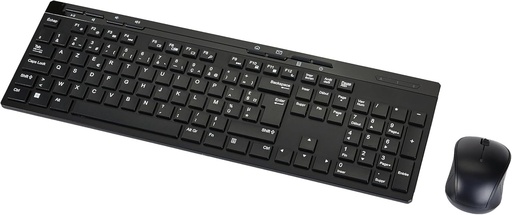 Combo de tastatura si mouse fara fir de dimensiune completa Amazon Basics, receptor USB de 2,4 GHz, aspect FR, negru