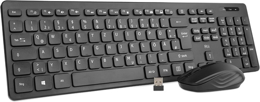 Set tastatura si mouse fara fir Rii, tastatura si mouse fara fir, pentru PC/laptop/Windows/Smart TV, aspect german - negru