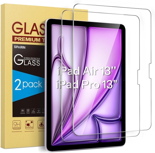 SPARIN Sticla de protectie Panzer pentru iPad Air 13 inch M3/M2 si iPad Pro 13 inch M4, 2 pachete de protectie de ecran pentru iPad 13 inch (2025/2024), sticla de protectie duritate 9H