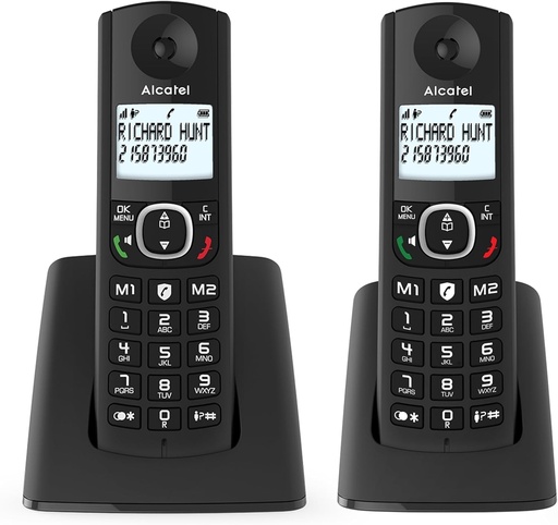 ALCATEL F530 Duo - Telefon fix DECT fara fir - Ecran mare cu iluminare din spate - Maini libere - Functie de blocare a apelurilor - 2 taste de memorie directa - 2 receptoare - Negru