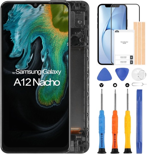 ARSSLY pentru Samsung Galaxy A12 Nacho A127 A127F A127M A127U Ecran LCD de 6,5 inchi Digitizer tactil Asamblare din sticla cu instrumente (negru cu cadru)