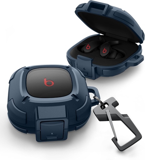 Husa Dexnor compatibila cu Beats Fits Pro (2021), husa de protectie robusta cu blocare sigura, husa transparenta rezistenta la socuri cu carabina si breloc - pudra de bujor