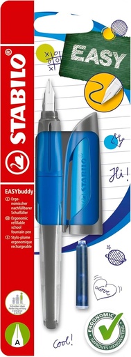 STABILO - Pix pentru scoala cu penit A pentru incepatori - EASYbuddy in albastru inchis/deschis - albastru (sters) - pix unic - incl. cartus