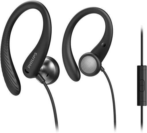 Casti cu fir PHILIPS pentru fitness si sport/microfon, rezistente la transpiratie IPX2, carlige flexibile pentru urechi, potrivire sigura, telecomanda inline/ Casti cu fir TAA1105BK/00