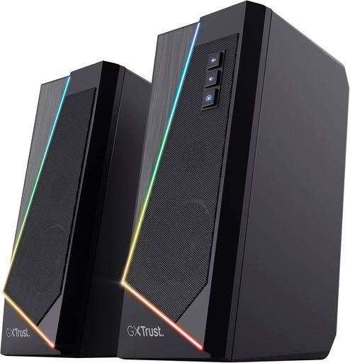 Difuzoare pentru jocuri Trust pentru PC GXT 609 Zoxa - Difuzoare pentru computer, set de difuzoare cu 6 moduri diferite de iluminare RGB, alimentare USB, 12 W, PC/laptop, negru
