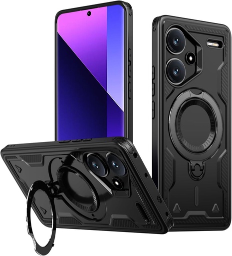 Husa PanXCase pentru Xiaomi Redmi Note 13 Pro Plus 5G - Carcasa militara Suport inel metalic Rotativ 360° Armura militara magnetica Husa de protectie rezistenta la socuri (negru)