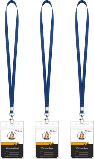Teskyer Pachet de 3 suporturi de identificare cu curea, transparent, impermeabil, plastic, moale, cu fermoar resigillabil, albastru