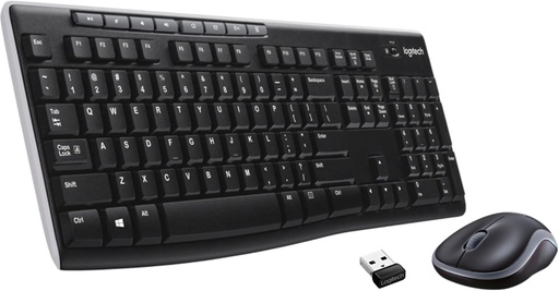 Combinatie de tastatura si mouse fara fir Logitech MK270 pentru Windows, wireless 2,4 GHz, mouse compact, 8 taste rapide, 2 ani de viata a bateriei, pentru computer, laptop, aspect QWERTZ german - negru