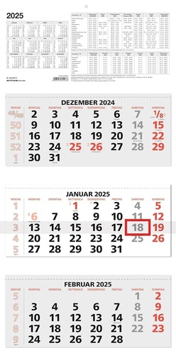 Calendar de 3 luni 2025 - 33,5x71 rosu - cu antet - glisor de data - 5 limbi - 3 blocuri - 953-0011