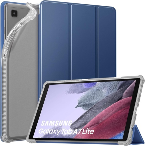 Husa MoKo compatibila cu Samsung Galaxy Tab A7 Lite 8,7 inchi 2021 (SM-T227/SM-T225/SM-T220), husa de protectie antisoc cu trei ori, cu suport spate translucid, bleumarin