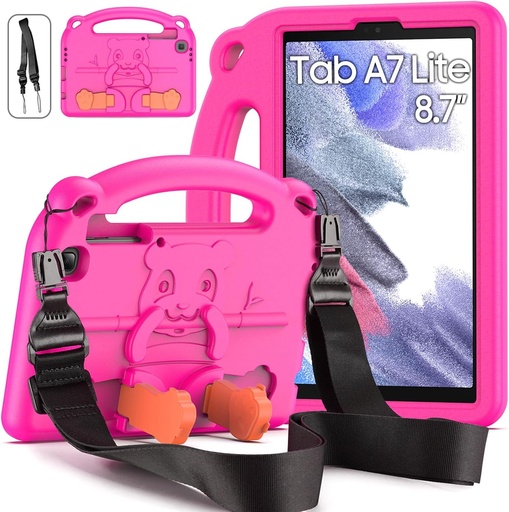DUZZONA Husa pentru copii pentru Samsung Galaxy Tab A7 Lite 8,7 inchi (SM-T227/T225/T220), husa de protectie EVA usoara cu maner anti-alunecare si curea de umar, magenta