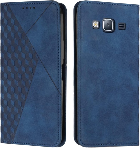 KOUYI compatibil cu husa Samsung Galaxy J3 2016 / J310, retro premium din piele PU moale TPU husa pliabila Sloturi pentru card Functie de suport magnetic Portofel cu rabat Husa pentru telefon mobil rezistenta la socuri (albastru)