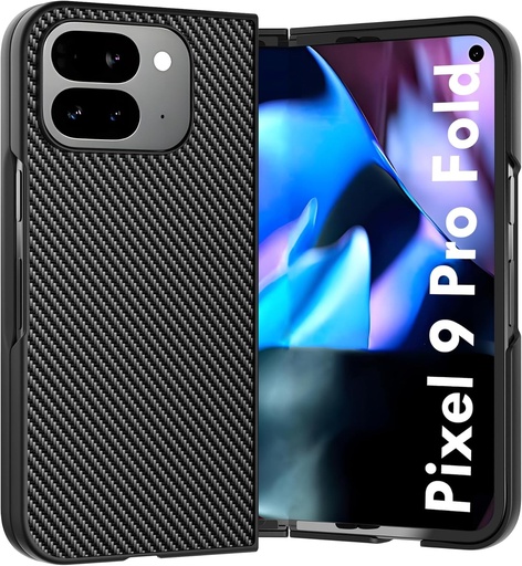 Husa din silicon Fitudoos compatibila cu Google Pixel 9 Pro Fold, husa subtire anti-zgarieturi, rezistenta la socuri, husa de protectie cu textura din fibra de carbon cu Google Pixel 9 Pro Fold, neagra.