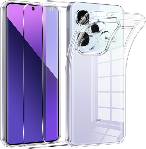 Husa Phoona pentru Xiaomi Redmi Note 13 Pro Plus 5G / Note 13 Pro+ 5G cu 2 bucati de protectie pentru ecran din sticla securizata, silicon TPU moale ultra transparent, husa anti-soc anti-galben