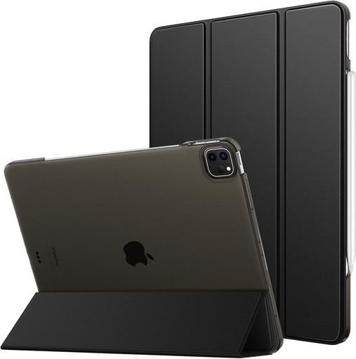 Husa inteligenta MoKo cu PC dur cu spate mata translucid, suport Touch ID si Apple Pencil Pro/2nd/USB-C, husa pentru iPad Air 13 inch 2024 / iPad Pro 12.9 (a 6-a/5-a generatie 2022/2021), negru