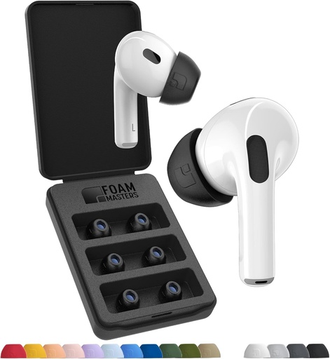 Sfaturi pentru urechi din spuma cu memorie Foam Masters pentru AirPods Pro generatia 1 si a 2-a | 3 perechi 4.0 - Black Magic | Confortabil | Securizat | O mai buna anulare a zgomotului | Muguri de schimb (medii, negri)