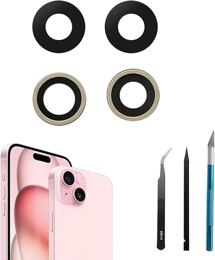 2 buc/set 15 Plus de inlocuire a lentilelor din sticla pentru camera din spate pentru iPhone 15 Inlocuire a lentilei din sticla a camerei din spate cu set de instrumente de reparare, anti-zgarieturi