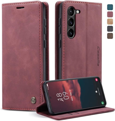 Husa KZB pentru telefon mobil pentru Samsung Galaxy S23 5G Husa din piele premium Husa pliabila Geanta cu fanta pentru card Magnet Functie suport Husa de protectie pentru Samsung Galaxy S23 5G 6.1 inchi - rosu vin