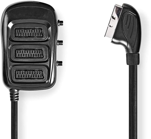 Cutie SCART - mufa SCART - 3x priza SCART - Nichelata - Rezolutie maxima: 800x480 - 0,50 m - Rotunda - PVC - Negru - Cutie