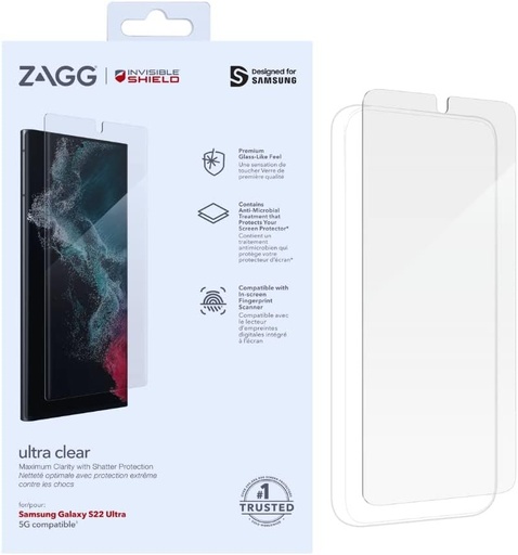 Husa ZAGG InvisibleShield Ultra Clear pentru Samsung Galaxy S22 Ultra - Protectie la impact, sensibilitate la atingere, aplicare usoara, acoperire completa