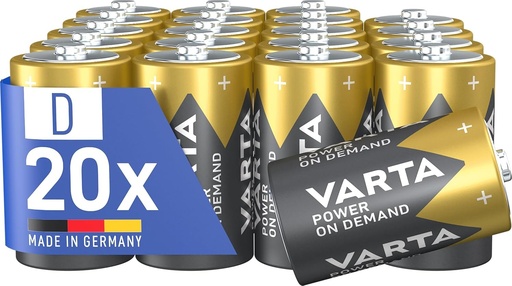 Baterii VARTA D Mono, pachet de 18, putere la cerere, alcaline, pachet de stocare, inteligente, flexibile, puternice, pentru accesorii de calculator fabricate in Germania
