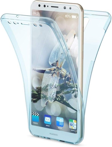 Husa NALIA 360 de grade compatibila cu Huawei Mate 10 Lite, husa cu acoperire completa din silicon cu protectie integrala, husa transparenta cu ecran complet, husa ultra-subtire, moale, subtire, culoare: albastru