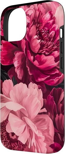 Husa iPhone 14 Modern Animal Print roz cu floare magenta si bujor blush
