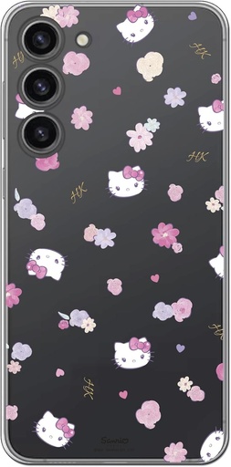 Husa Personalaizer pentru Samsung Galaxy S23 Plus cu design Hello Kitty si model de flori - Stil Kawaii - Husa transparenta flexibila din silicon TPU