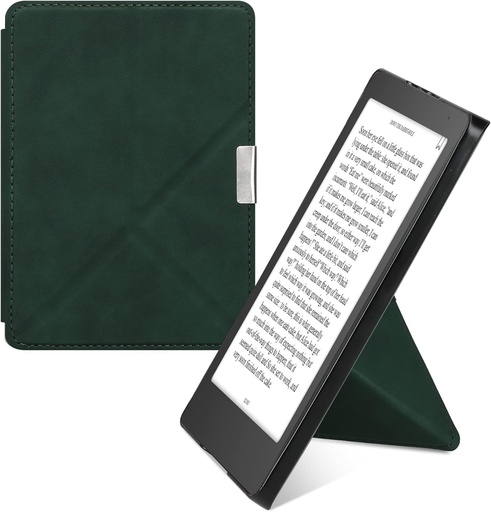 Husa kwmobile compatibila cu husa Kobo Aura Edition 2 - Husa magnetica pentru tableta eReader din piele artificiala - Verde inchis