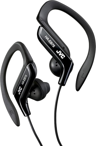 Casti sport JVC HA-EB75-BN-U cu clema reglabila, potrivire sigura in 5 pozitii, rezistenta la stropire, sunet puternic cu bas, cablu in forma de L de 1,2 m compatibil cu telefoanele inteligente